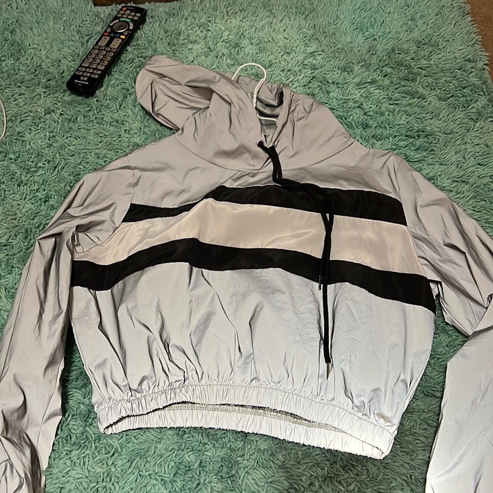 Reflective, Cropped hoodie with stripes on front. From Shien